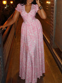 Printed V-Neck Maxi Dress