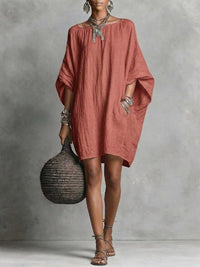 Solid Batwing-Sleeve Dress