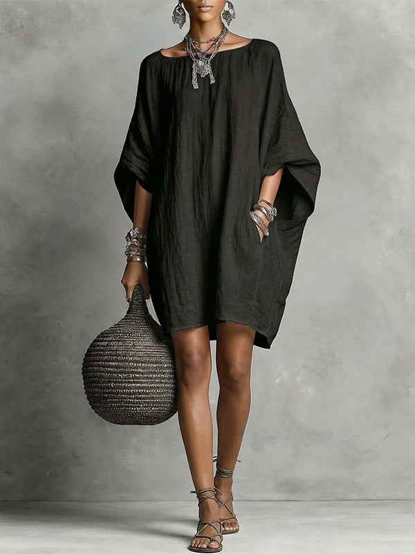 Solid Batwing-Sleeve Dress