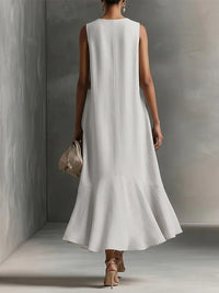 V-Neck Asymmetric-Hem Sleeveless Dress