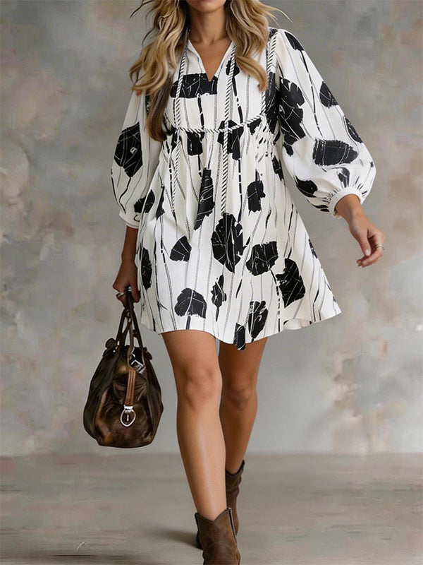 Printed V-Neck Dress