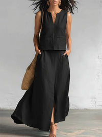 V-Neck Tank Top & Slit Skirt Set