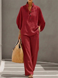 Button-Front Shirt & Pants Set