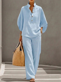 Button-Front Shirt & Pants Set