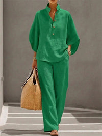 Button-Front Shirt & Pants Set