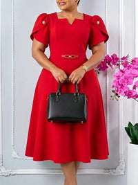 Belted V-Neck Midi Dress