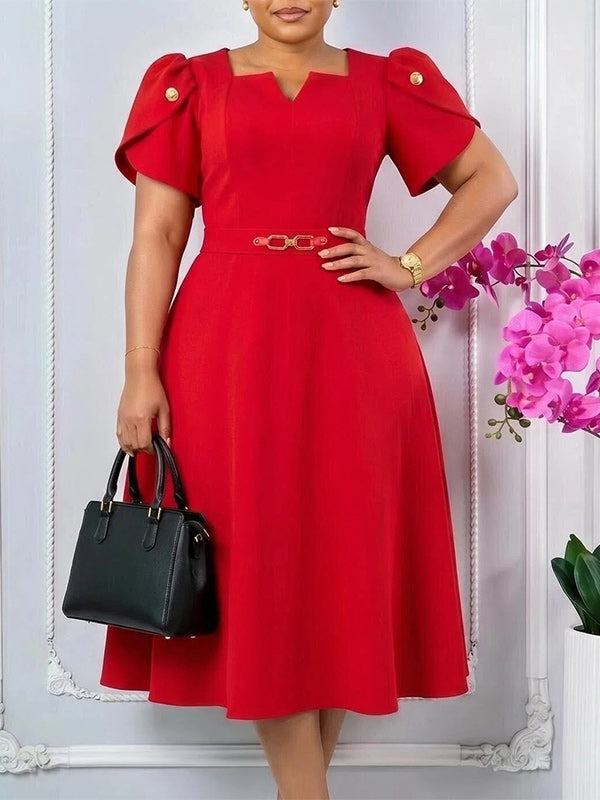 Belted V-Neck Midi Dress