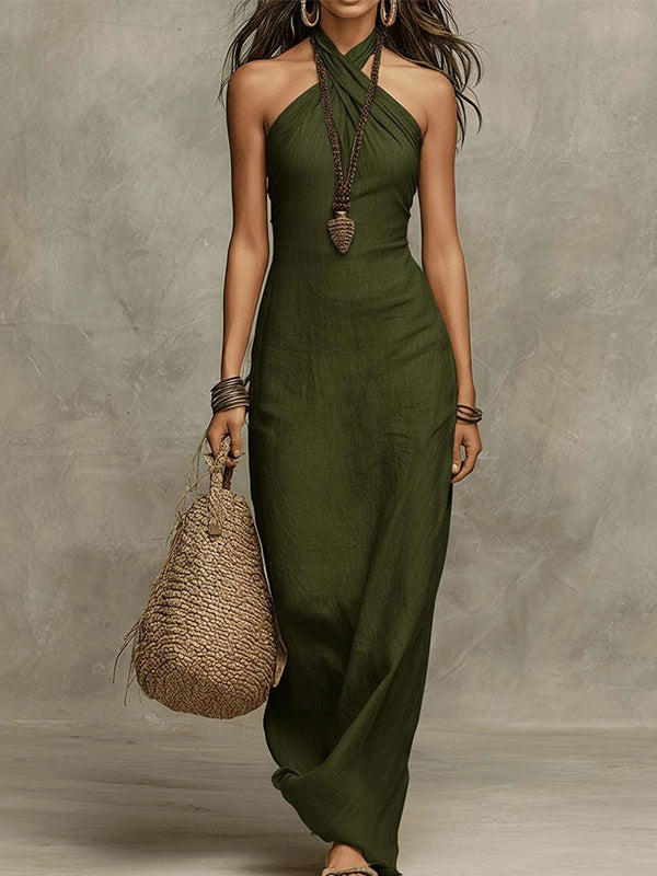 Solid Halter Maxi Dress