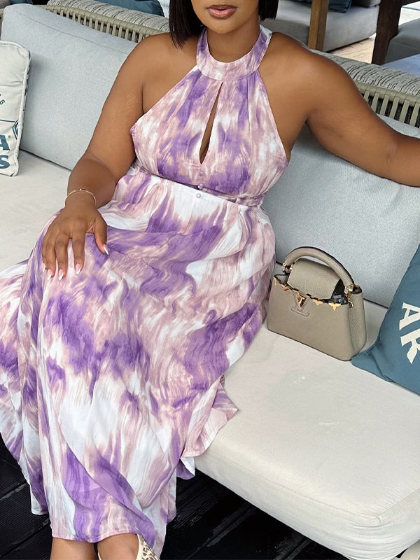 Printed Tied-Neck Sleeveless Dress