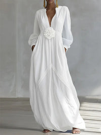 3D Floral V-Neck Maxi Dress