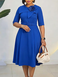 3D Floral Belted Dress