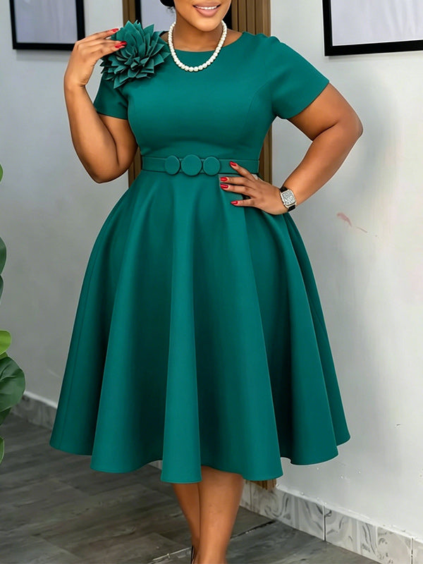 3D Floral Belted Dress