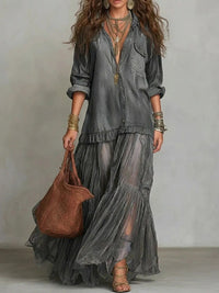 Sheer-Combo Button-Front Dress
