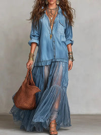 Sheer-Combo Button-Front Dress