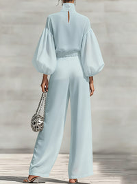 Puff-Sleeve Mock-Neck Top & Pants Set