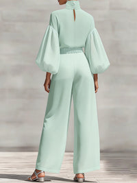 Puff-Sleeve Mock-Neck Top & Pants Set