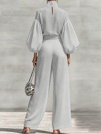 Puff-Sleeve Mock-Neck Top & Pants Set