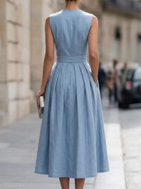 Button-Front Tied Sleeveless Dress