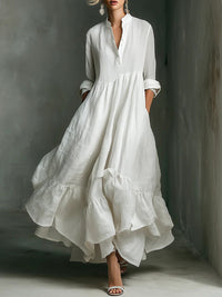 Solid Ruffle Shirt Dress