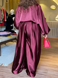 Satin Wide-Leg Pants Set