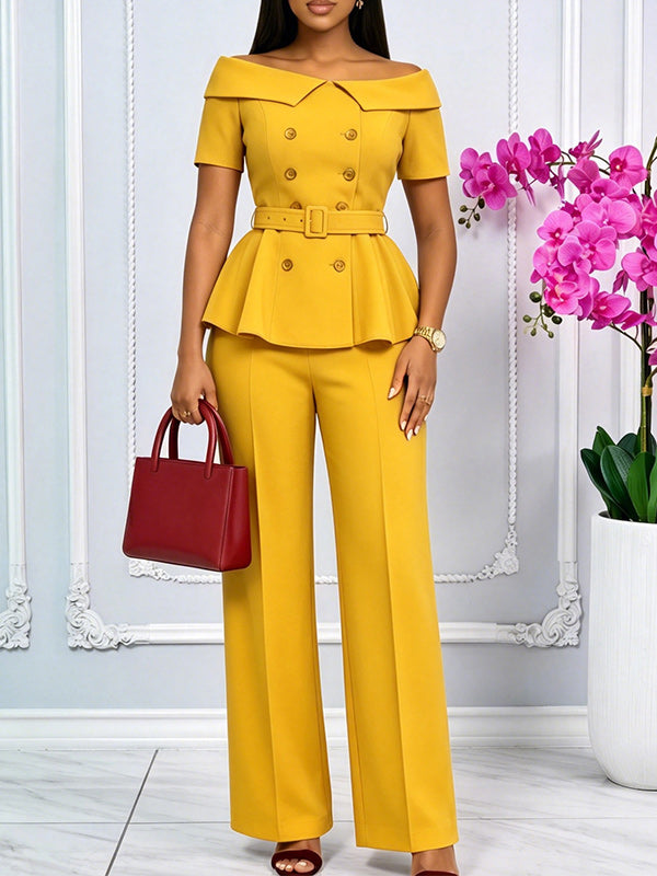 Off-Shoulder Belted Top & Pants Set