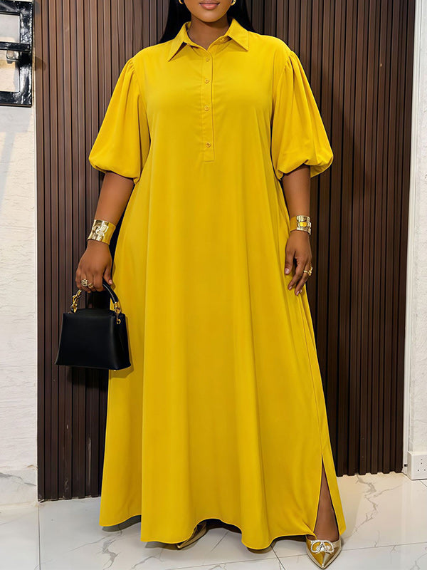 Solid Button-Front Maxi Dress