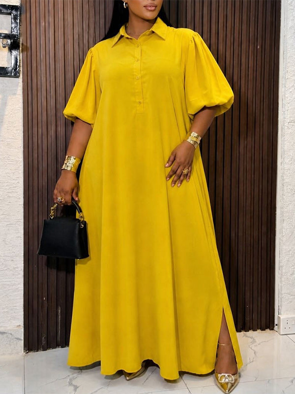 Solid Button-Front Maxi Dress