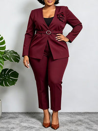 3D Floral Belted Blazer & Pants Set