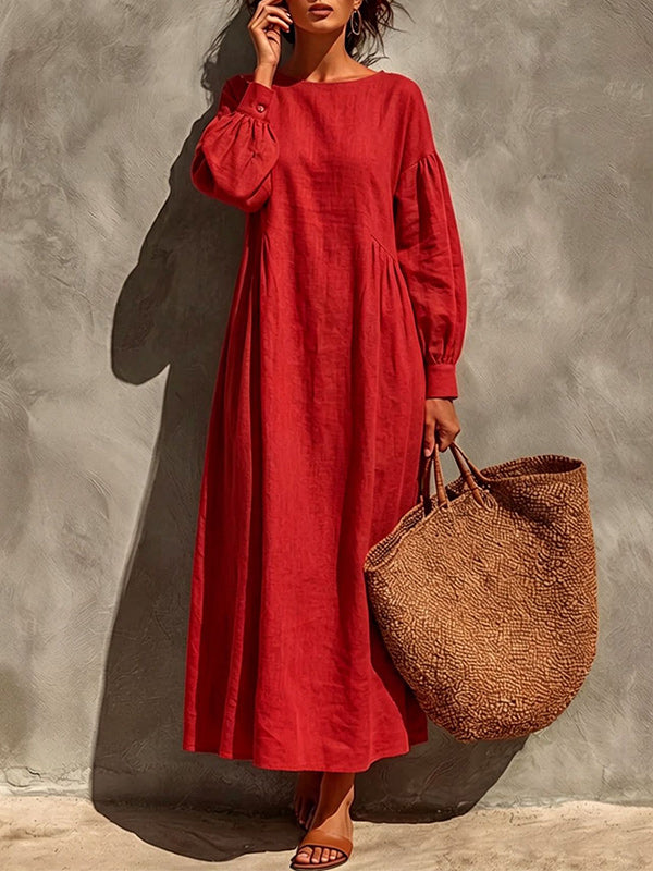 Solid Long Sleeve Flowy Maxi Dress