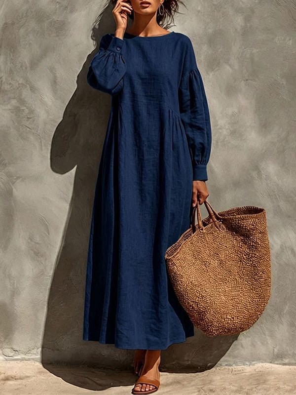 Solid Long Sleeve Flowy Maxi Dress