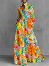 Printed Button-Front Maxi Dress