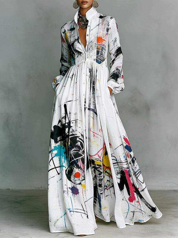 Printed Button-Front Maxi Dress