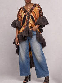 Printed Ruffle High-Low Top