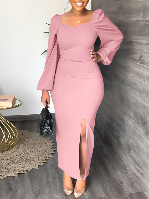 Solid Side-Slit Bodycon Dress