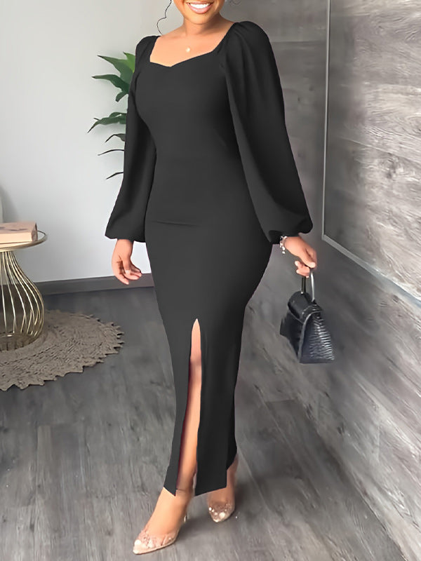 Solid Side-Slit Bodycon Dress
