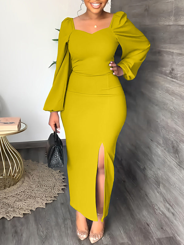 Solid Side-Slit Bodycon Dress