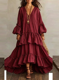 Stripe V-Neck Ruffle Dress