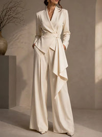 Solid Tied Blazer & Wide-Leg Pants Set