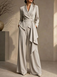 Solid Tied Blazer & Wide-Leg Pants Set