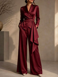 Solid Tied Blazer & Wide-Leg Pants Set