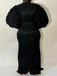 Solid Puff-Sleeve Pleated Dress