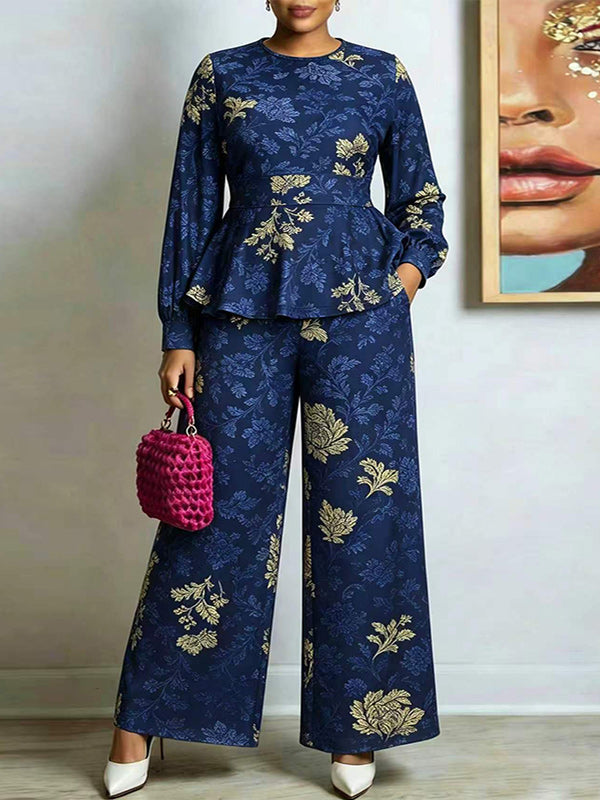 Floral Peplum Top & Wide Leg Pants Set