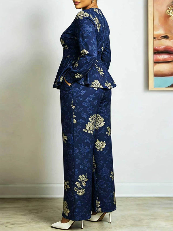 Floral Peplum Top & Wide Leg Pants Set