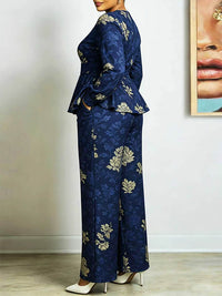 Floral Peplum Top & Wide Leg Pants Set
