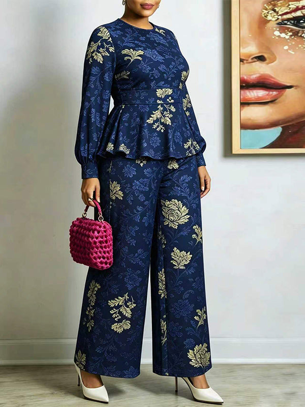 Floral Peplum Top & Wide Leg Pants Set