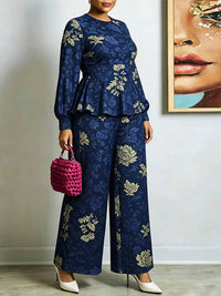 Floral Peplum Top & Wide Leg Pants Set