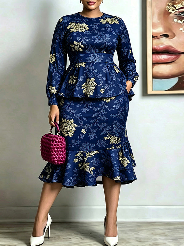 Floral Peplum Top & Skirt Set