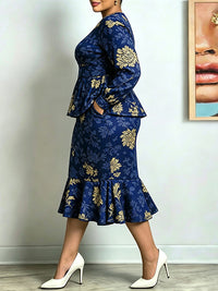 Floral Peplum Top & Skirt Set