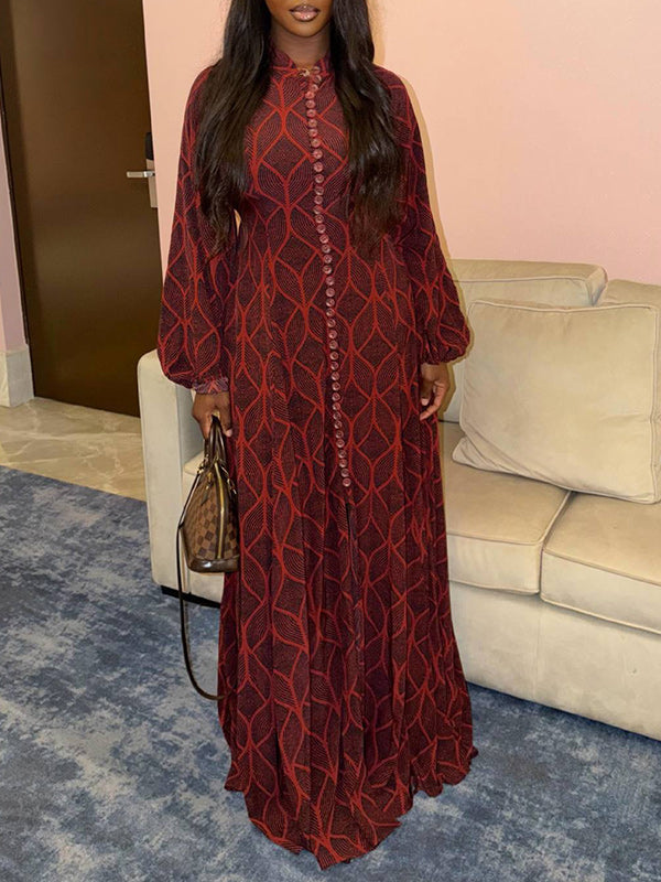Printed Button-Front Maxi Dress