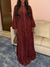 Printed Button-Front Maxi Dress